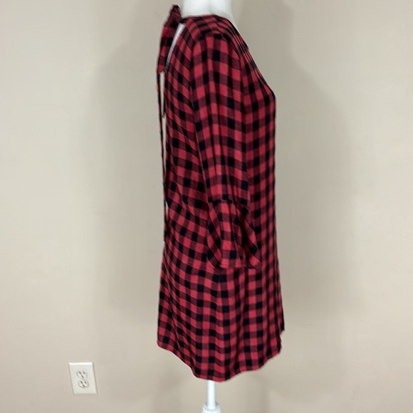 Anthropologie Cloth & Stone Red Buffalo Plaid Shirt Dress Back Tie XS - Picture 7 of 16